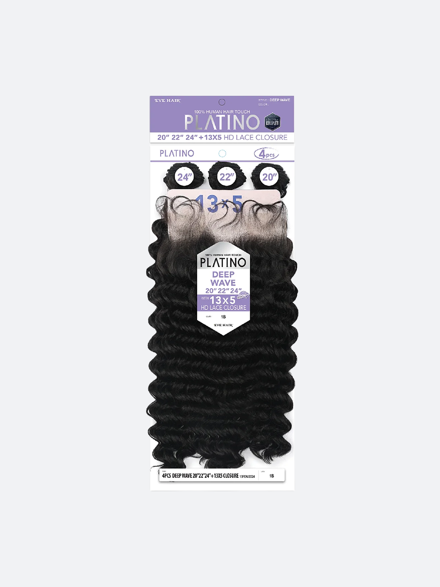 PLATINO – Deep Wave 4PCS Set(3 Bundles + 13"x5" HD Closure)
