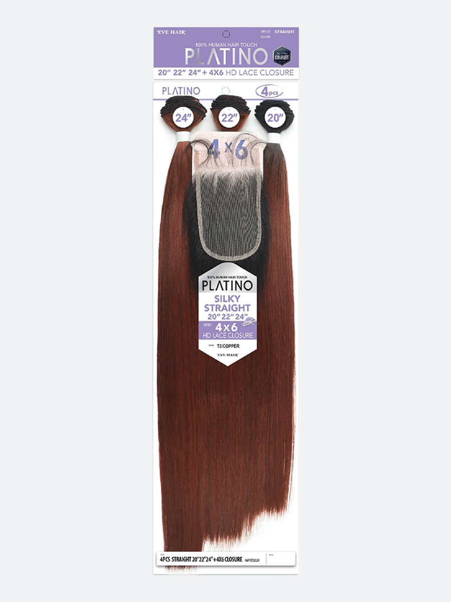 PLATINO – Straight 4PCS Set(3 Bundles + 4"x6" HD Closure)